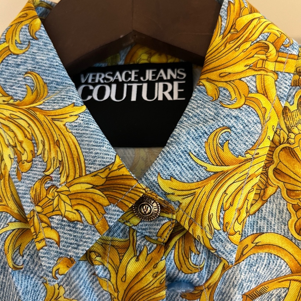 Versace Jeans Collection Yellow and Blue silk Shirt USA 4